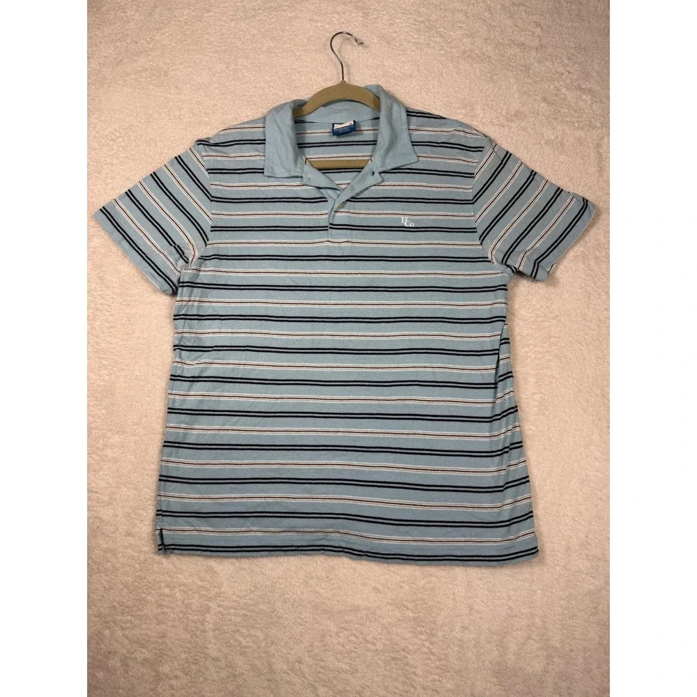 Hollister Polo Shirt Mens Medium Blue Striped Short Sleeve Cotton HCo Logo